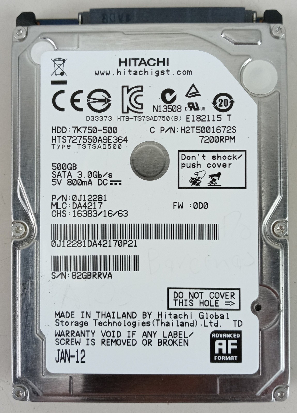 Hitachi 7K750-500 500GB 7200RPM SATA 2.5" Laptop Hard Drive