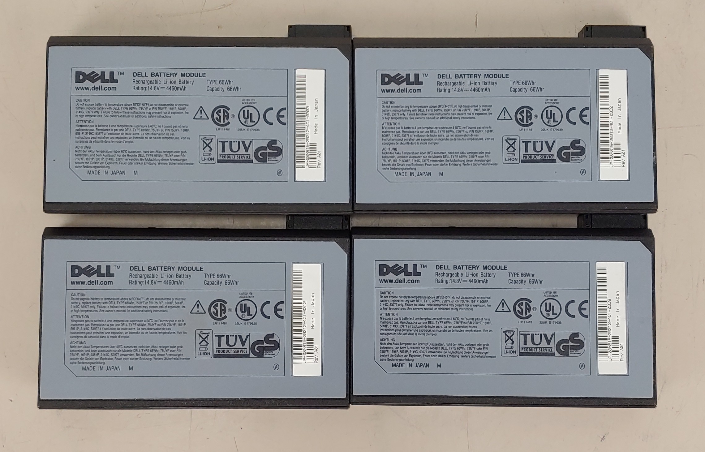 Lot of 4 Dell Latitude Inspiron Bad Li-ion Batteries 14.8V 66Whr 