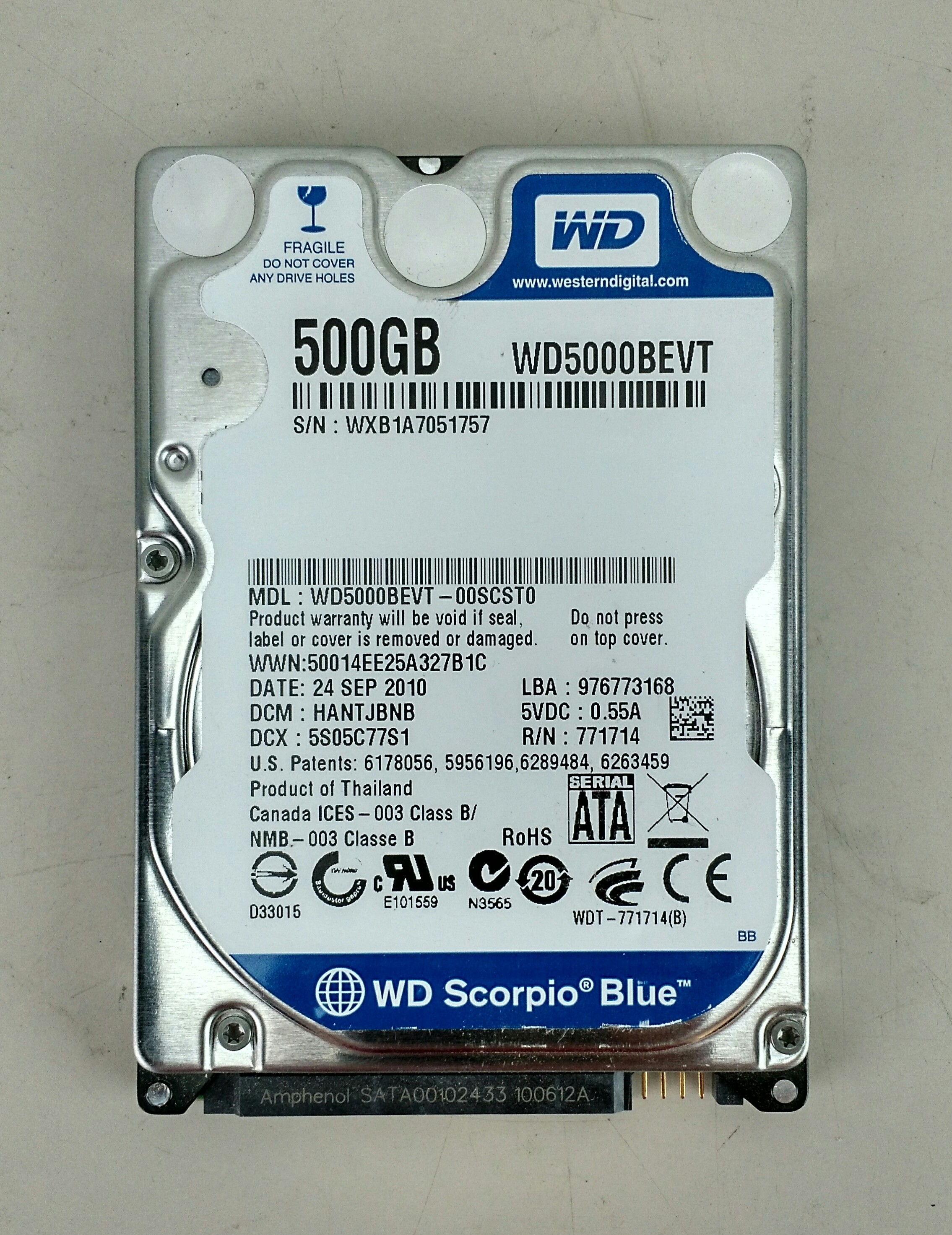 Western Digital Scorpio Blue 500GB Internal 5400RPM 2.5" (WD5000BEVT) HDD
